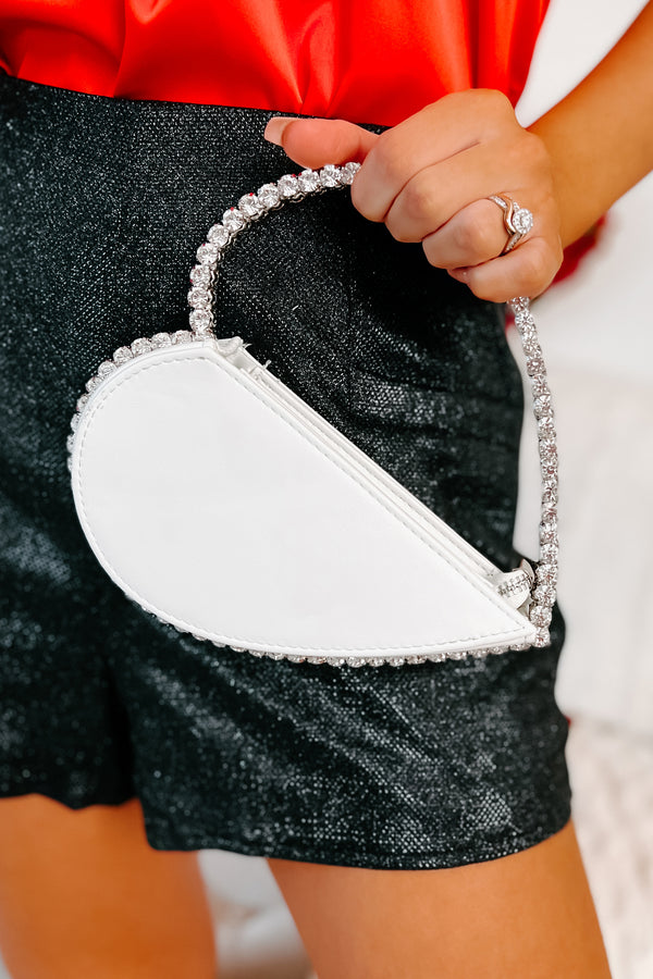 Heart On Your Sleeve Rhinestone Heart Clutch (White) - NanaMacs