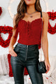 Trolling For Compliments Ruched Lace-Up Bodysuit (Red) - NanaMacs