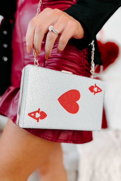 It's In The Cards Rhinestone Playing Card Clutch (Silver/Gold) - NanaMacs