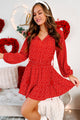 Steal Your Heart Long Sleeve Heart Print Dress (Red) - NanaMacs