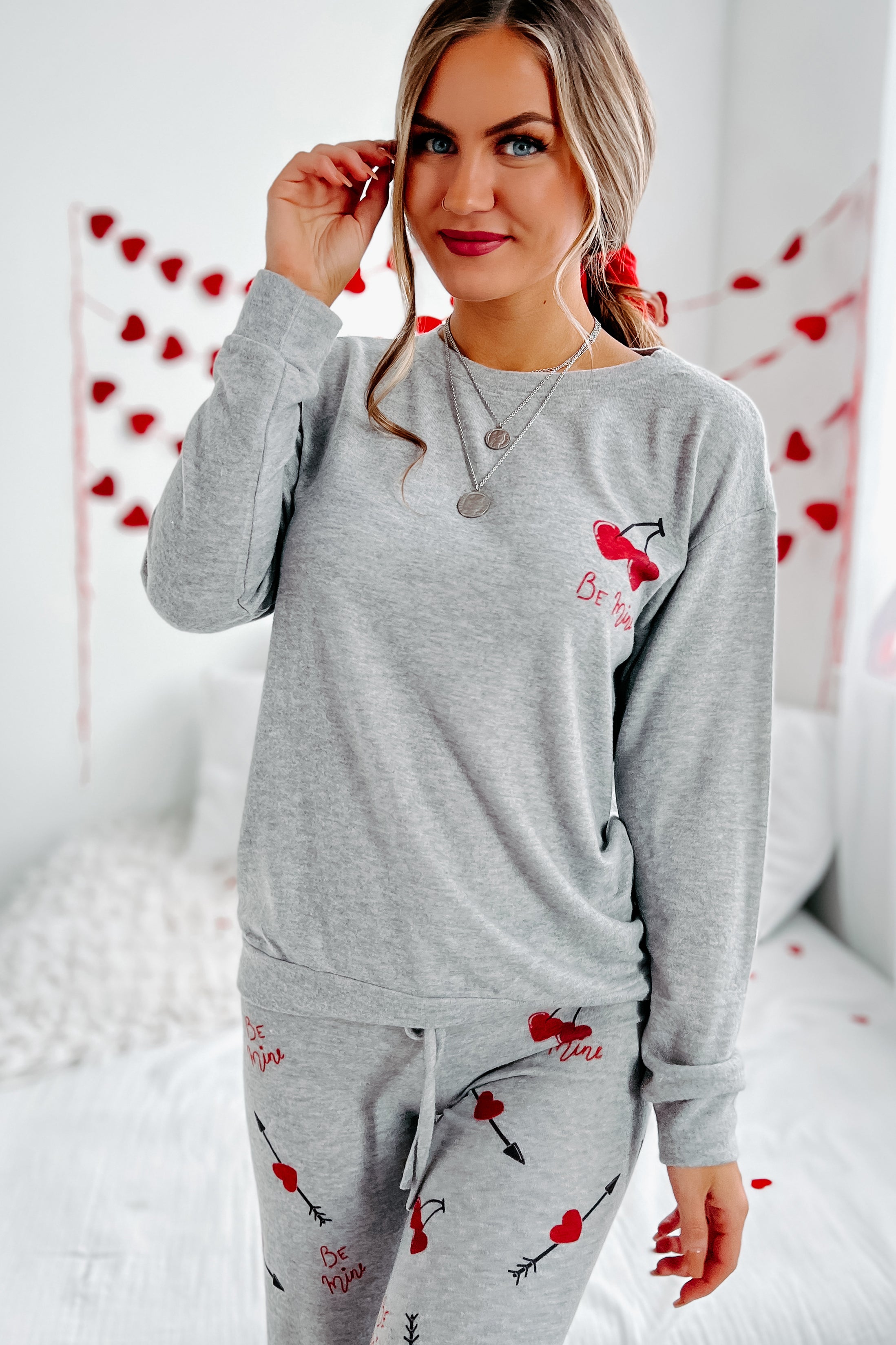 Be Mine Two Piece Lounge Set (Heather Grey) - NanaMacs