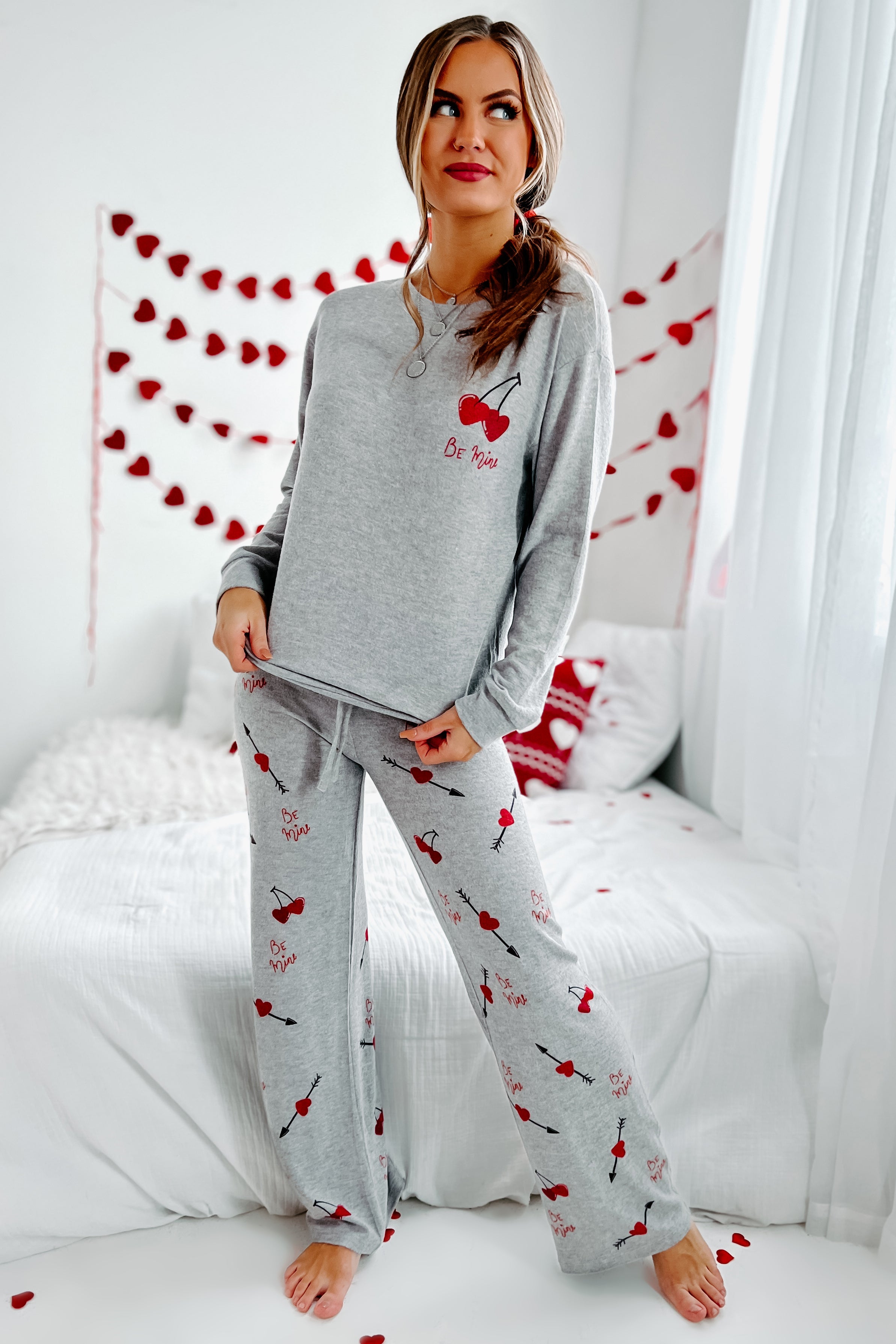 Be Mine Two Piece Lounge Set (Heather Grey) - NanaMacs