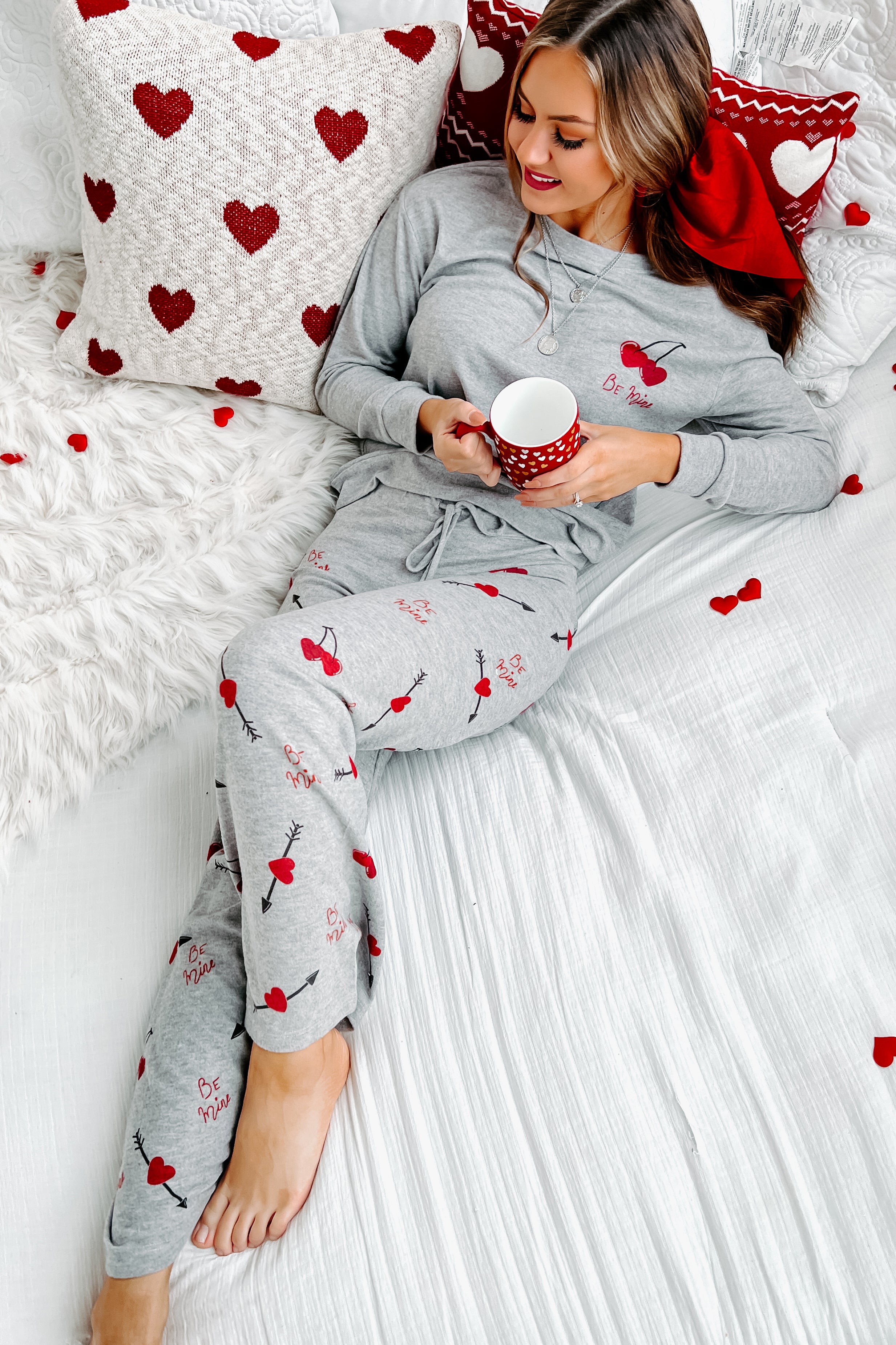 Be Mine Two Piece Lounge Set (Heather Grey) - NanaMacs