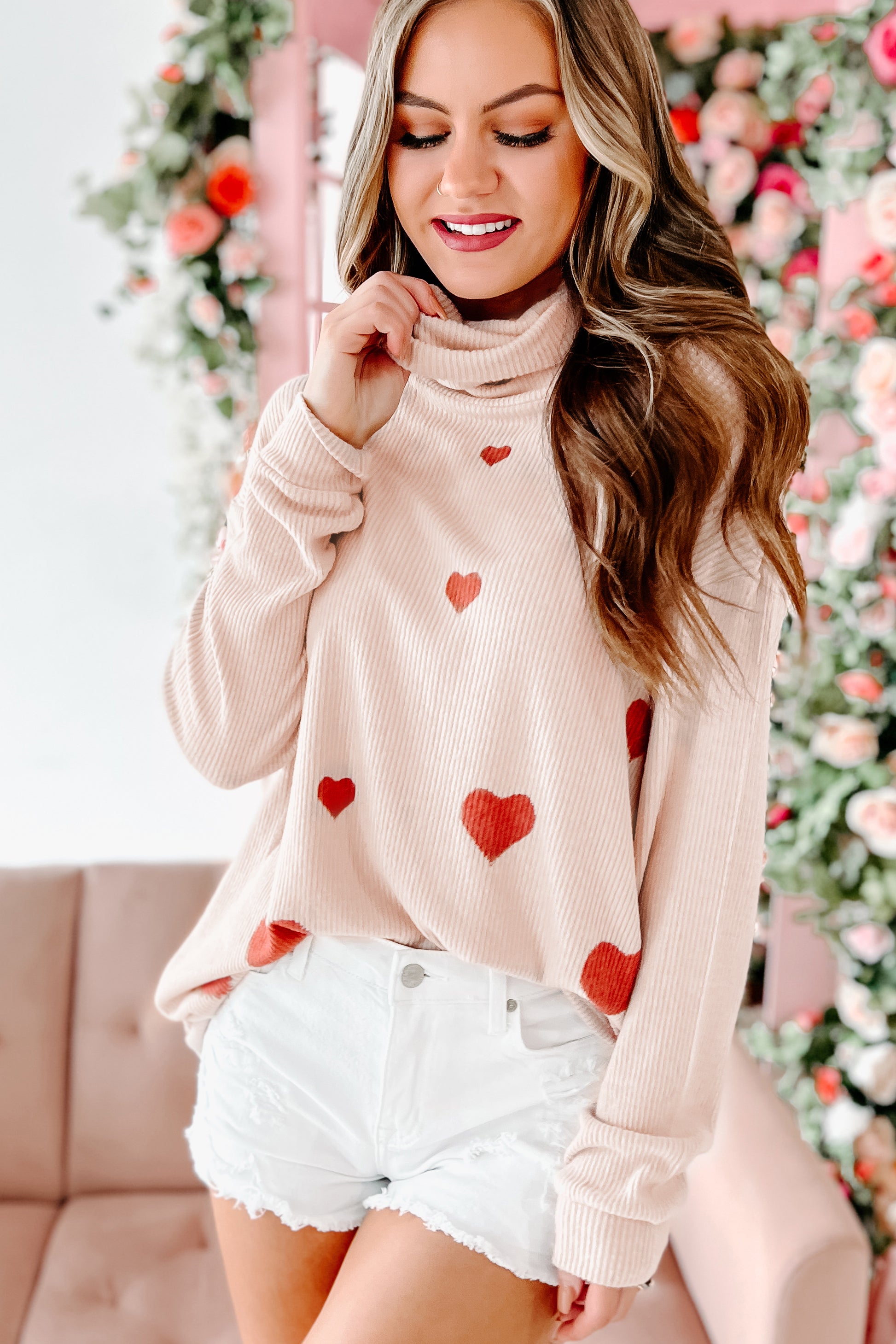 Love And Hearts Printed Tunic Dress (Blush) - NanaMacs