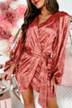 Floral Fancy Satin Wrap Dress (Coral Pink) - NanaMacs