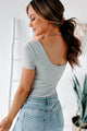 Maliah Short Sleeve Scoop Back Bodysuit (Heather Grey) - NanaMacs