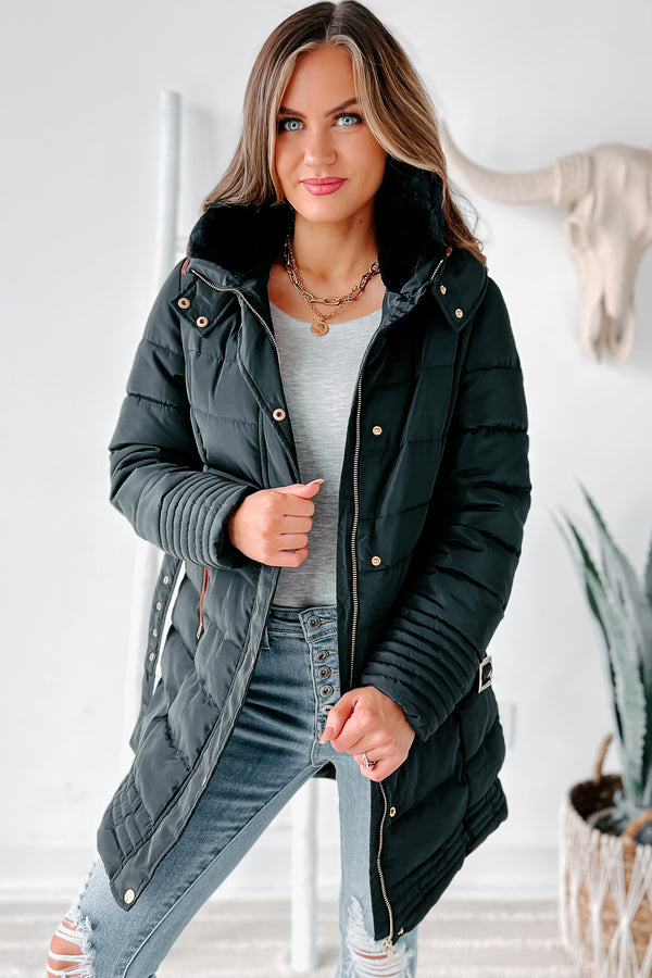 In The Alps Belted Puffer Coat (Black) - NanaMacs