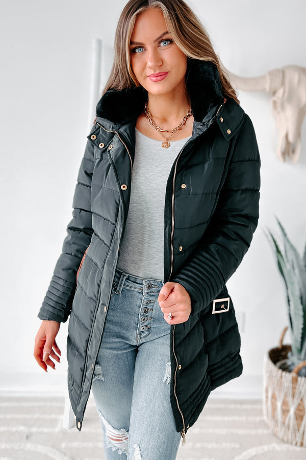 In The Alps Belted Puffer Coat (Black) - NanaMacs