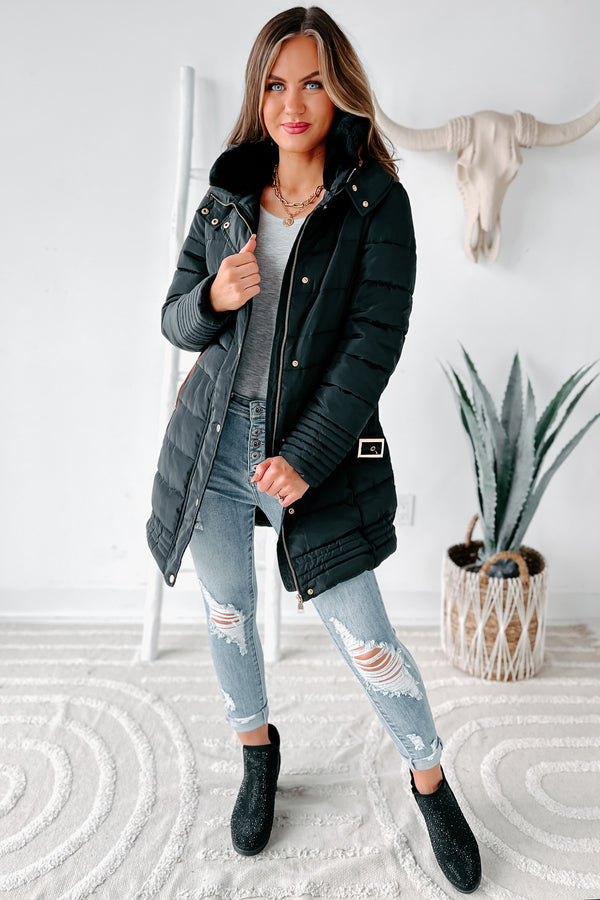 In The Alps Belted Puffer Coat (Black) - NanaMacs