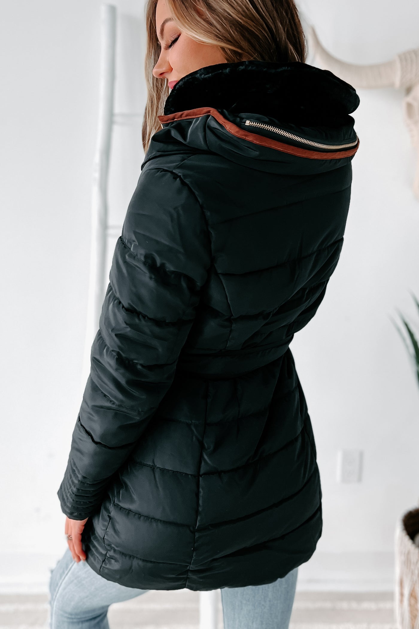 In The Alps Belted Puffer Coat (Black) - NanaMacs