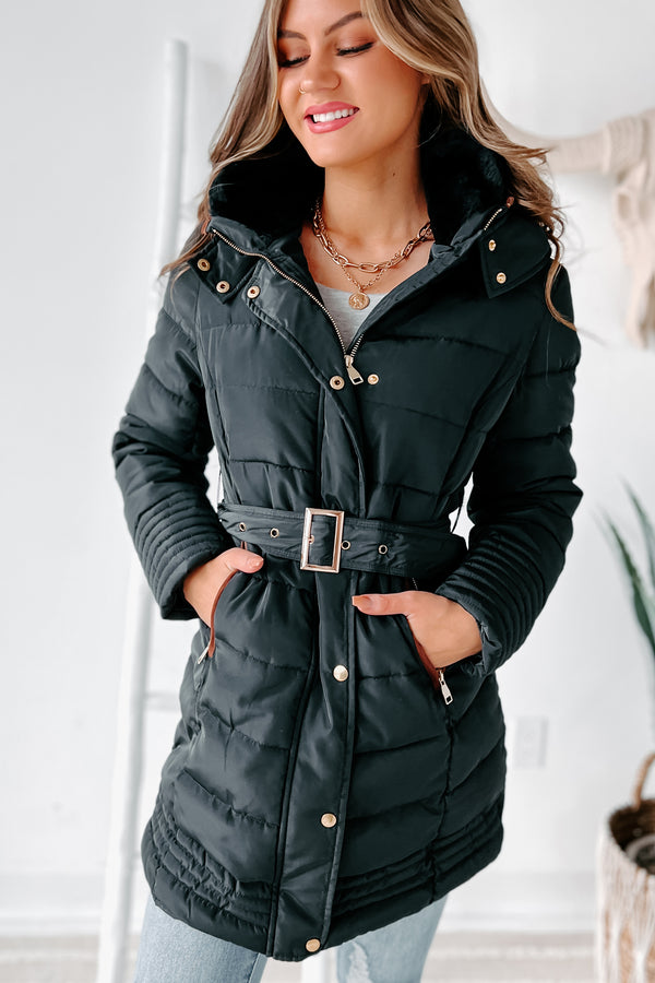 In The Alps Belted Puffer Coat (Black) - NanaMacs