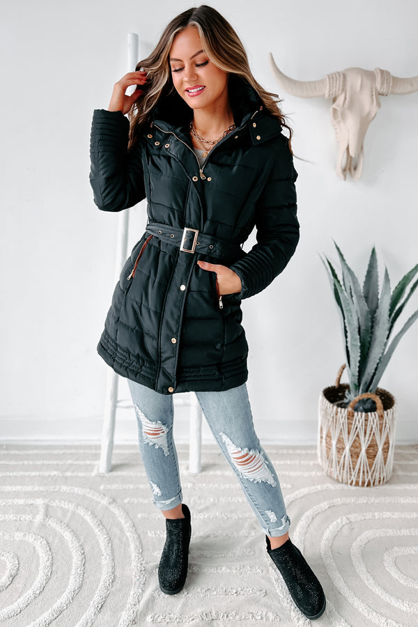 In The Alps Belted Puffer Coat (Black) - NanaMacs