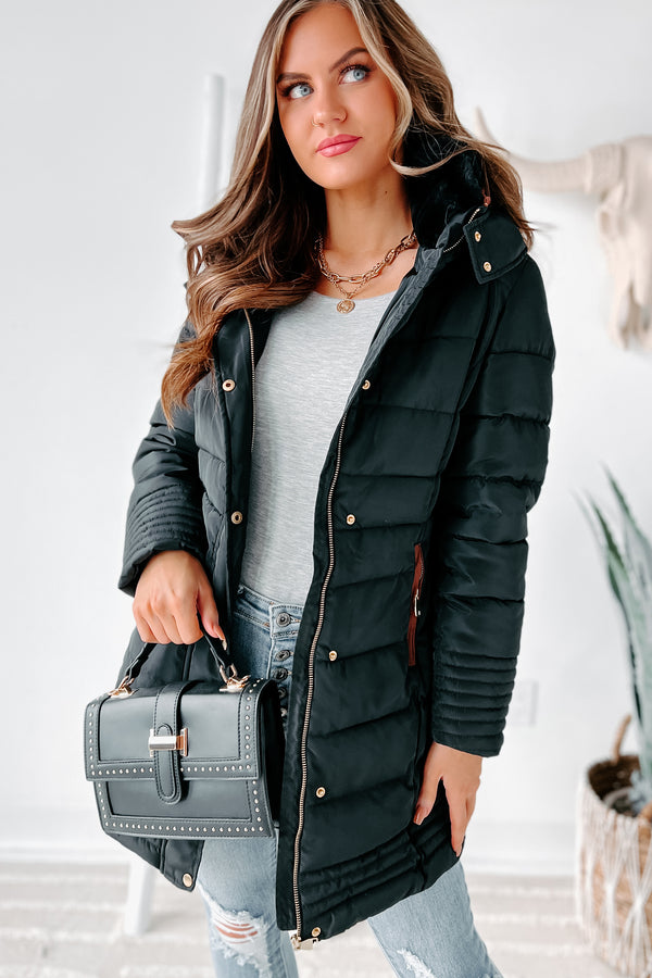 In The Alps Belted Puffer Coat (Black) - NanaMacs