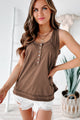 Over The Ridge Oversized Button-Detailed Tank Top (Brown) - NanaMacs