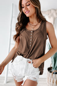 Over The Ridge Oversized Button-Detailed Tank Top (Brown) - NanaMacs