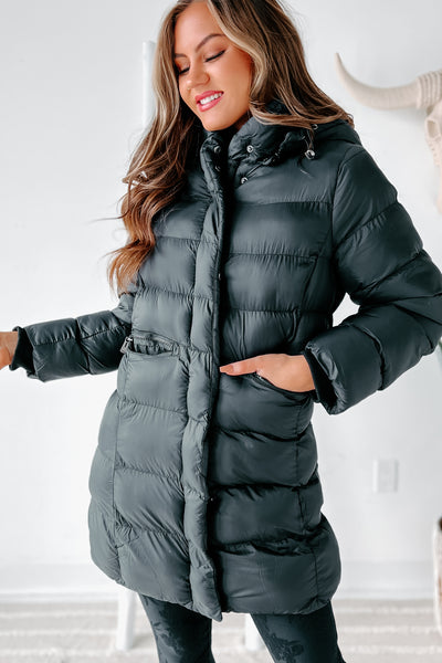 Keeping Warm Knee Length Puffer Coat (Black) - NanaMacs