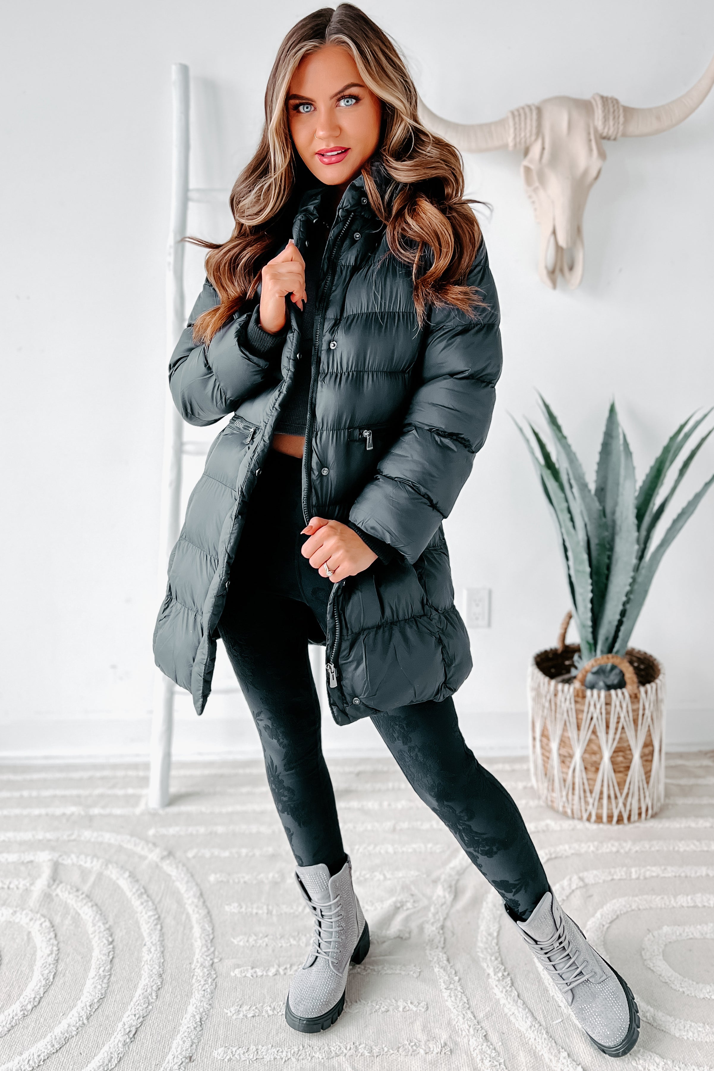 Knee length padded coat on sale