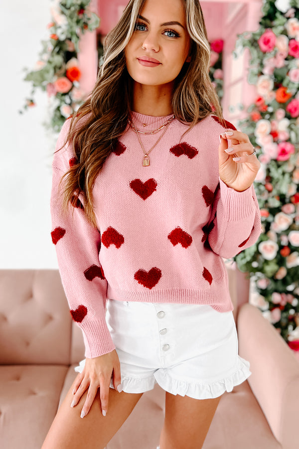 Filled With Love Heart Knit Sweater (Pink) - NanaMacs