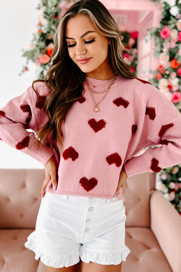 Filled With Love Heart Knit Sweater (Pink) - NanaMacs