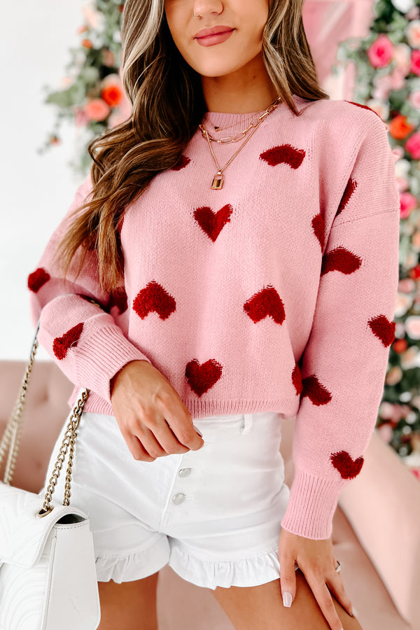 Filled With Love Heart Knit Sweater (Pink) - NanaMacs