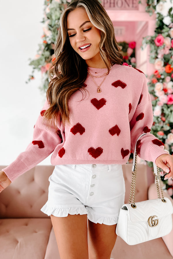 Filled With Love Heart Knit Sweater (Pink) - NanaMacs