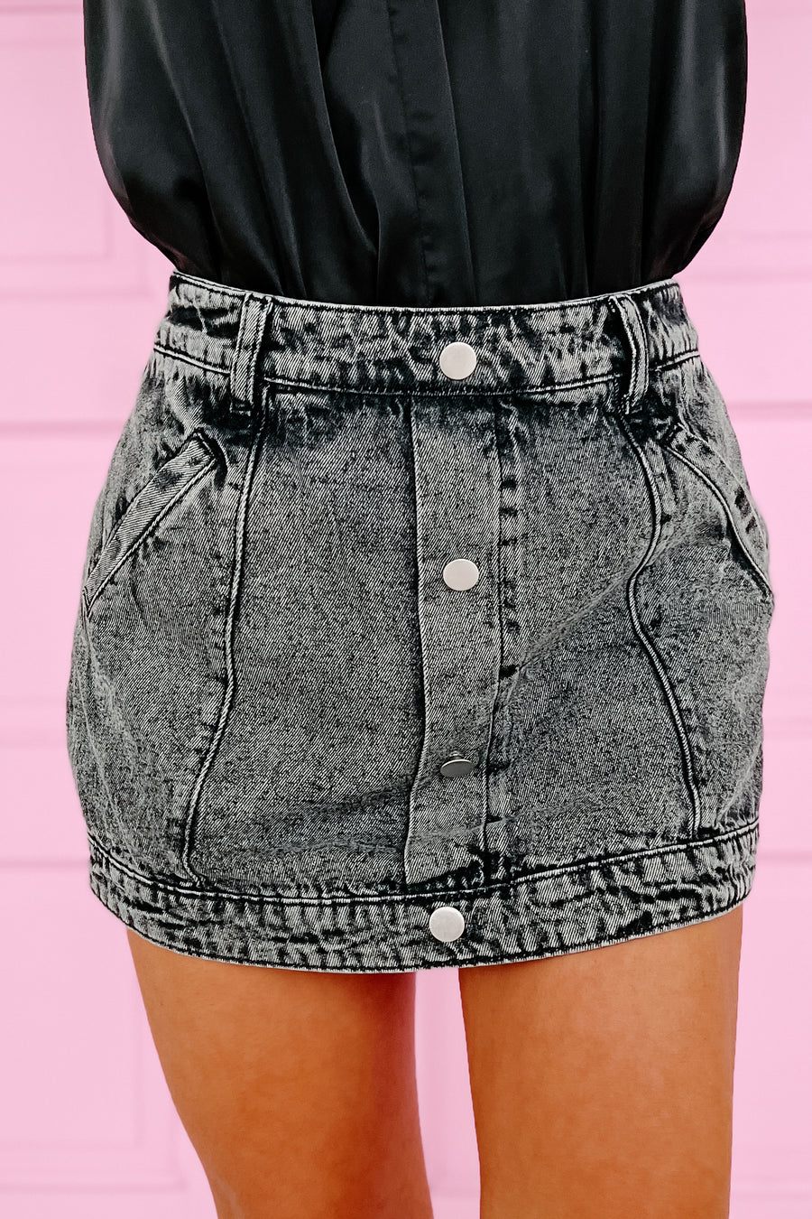 Daxon Denim Mini Skort (Washed Black) - NanaMacs