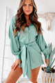 Delighted Feeling Tie-Waist Satin Romper (Seafoam Green) - NanaMacs