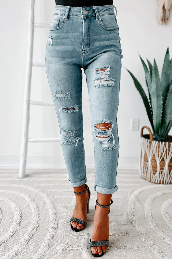 Mavis High Rise Distressed Mom Jeans (Light) - NanaMacs