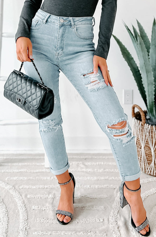 Mavis High Rise Distressed Mom Jeans (Light) - NanaMacs