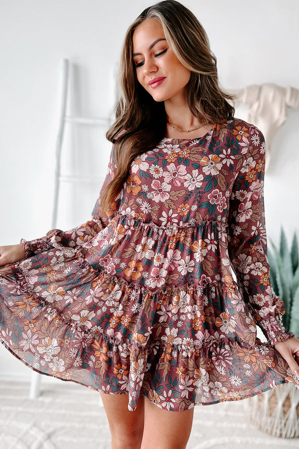 Pretty For Me Floral Mini Dress (Dark Wine) - NanaMacs