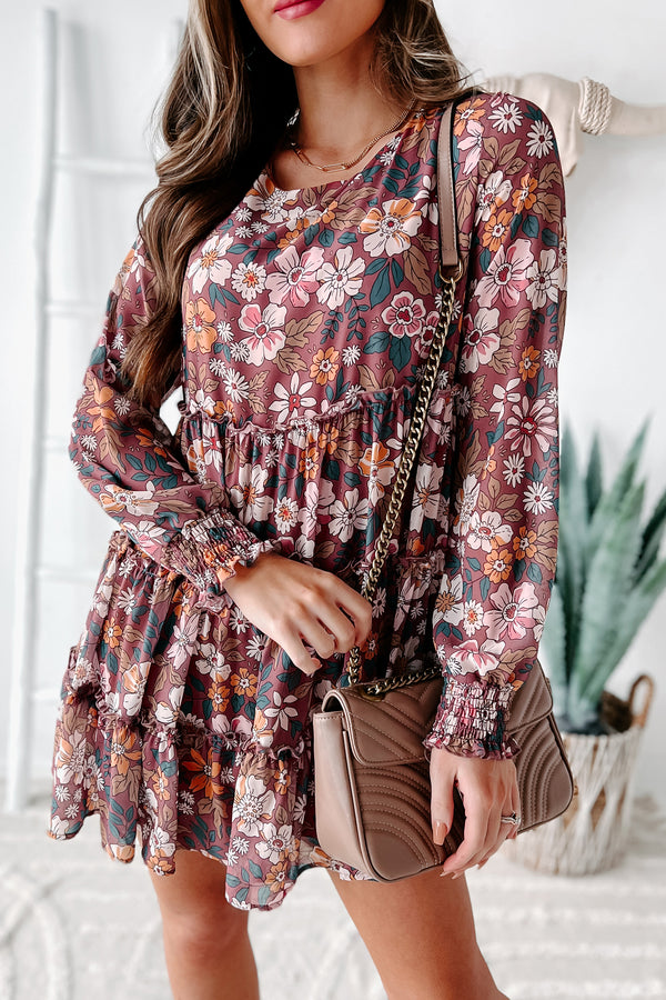 Pretty For Me Floral Mini Dress (Dark Wine) - NanaMacs