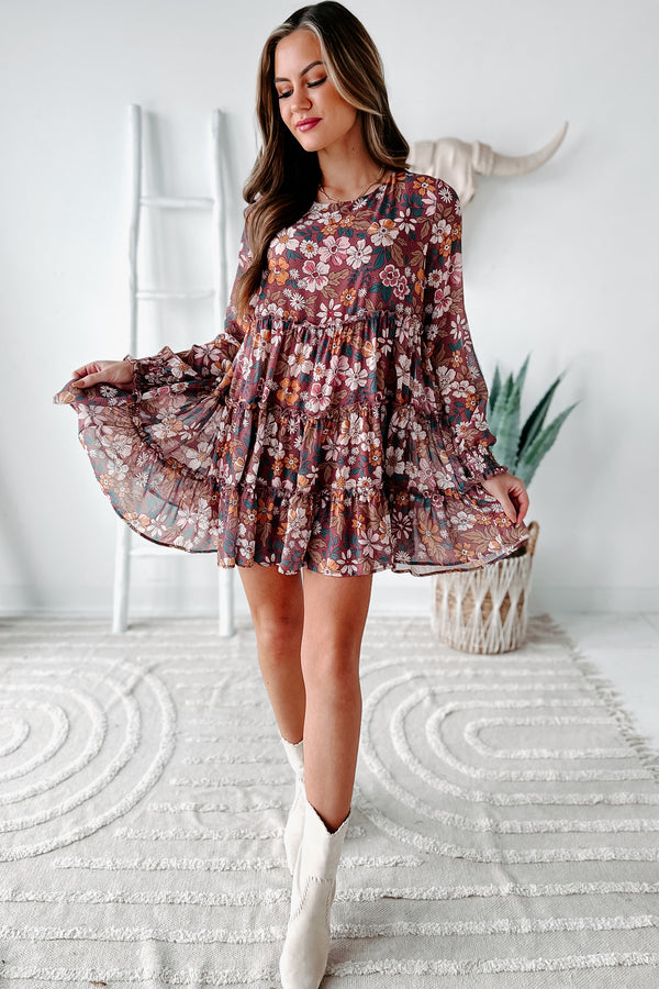 Pretty For Me Floral Mini Dress (Dark Wine) - NanaMacs