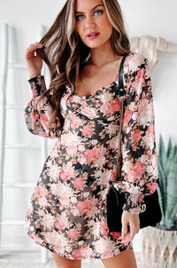 You're Forever Floral Tie-Back Mini Dress (Black) - NanaMacs