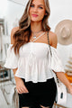 When Love Comes Along Ruched Puff Sleeve Top (Off White) - NanaMacs