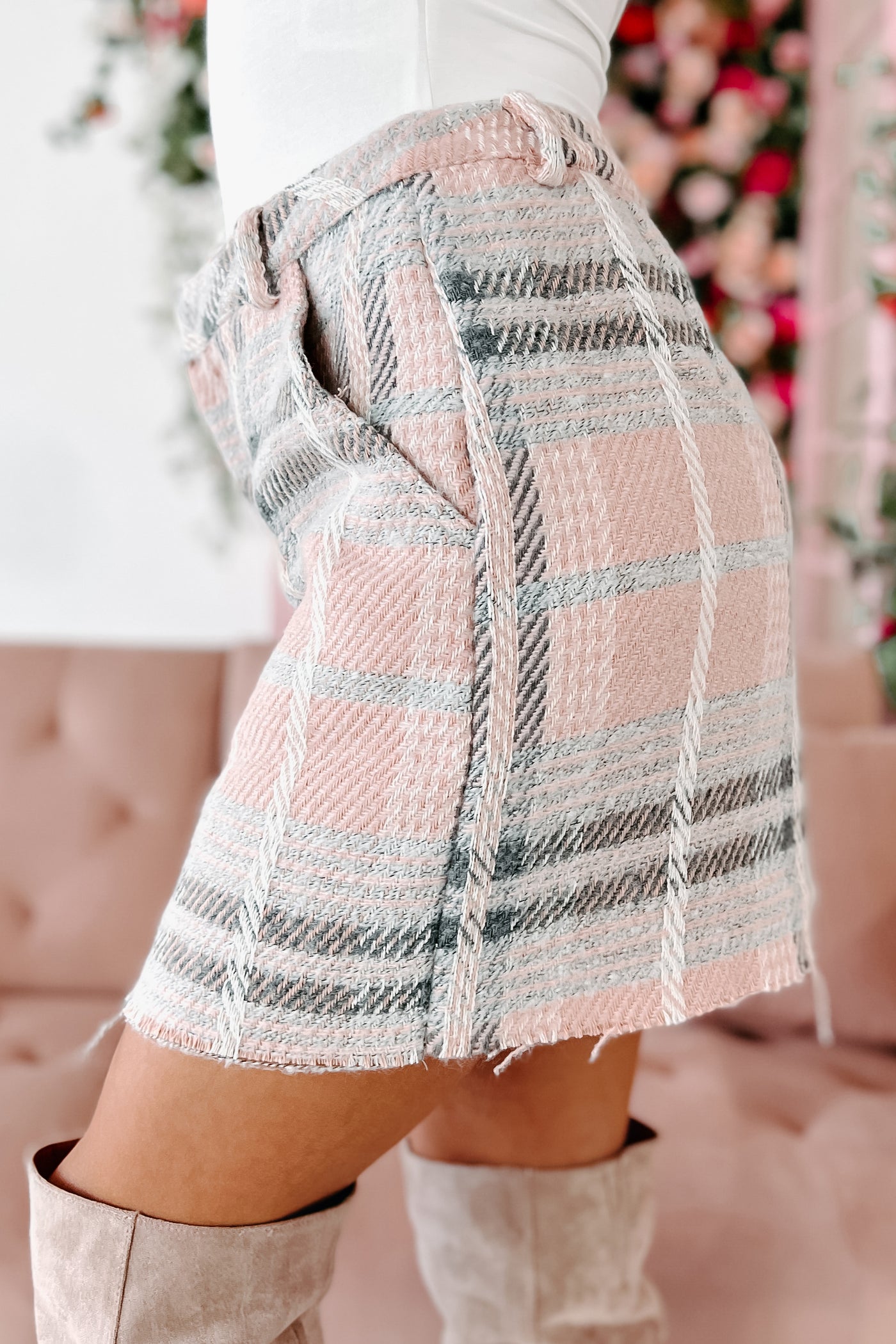 New Clues Plaid Mini Skirt (Blush Multi) - NanaMacs