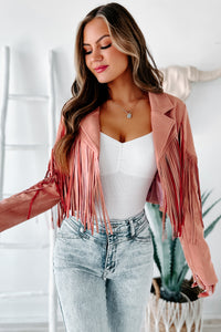 Daring Delight Faux Suede Fringe Jacket (Mauve) - NanaMacs