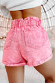 Sunshine & Fun Times Denim Paperbag Shorts (Pink) - NanaMacs