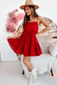Viviene Eyelet Lace Side Tie Babydoll Dress (Red) - NanaMacs