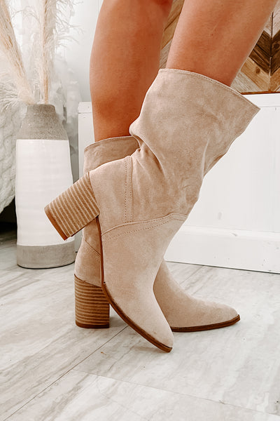 Don't Test Me Slouchy Pointed Toe Booties (Taupe) - NanaMacs