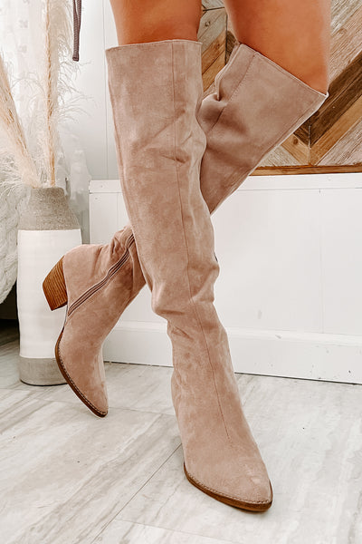 IMPERFECT Arisa Faux Suede Over The Knee Boots (Blush) - NanaMacs