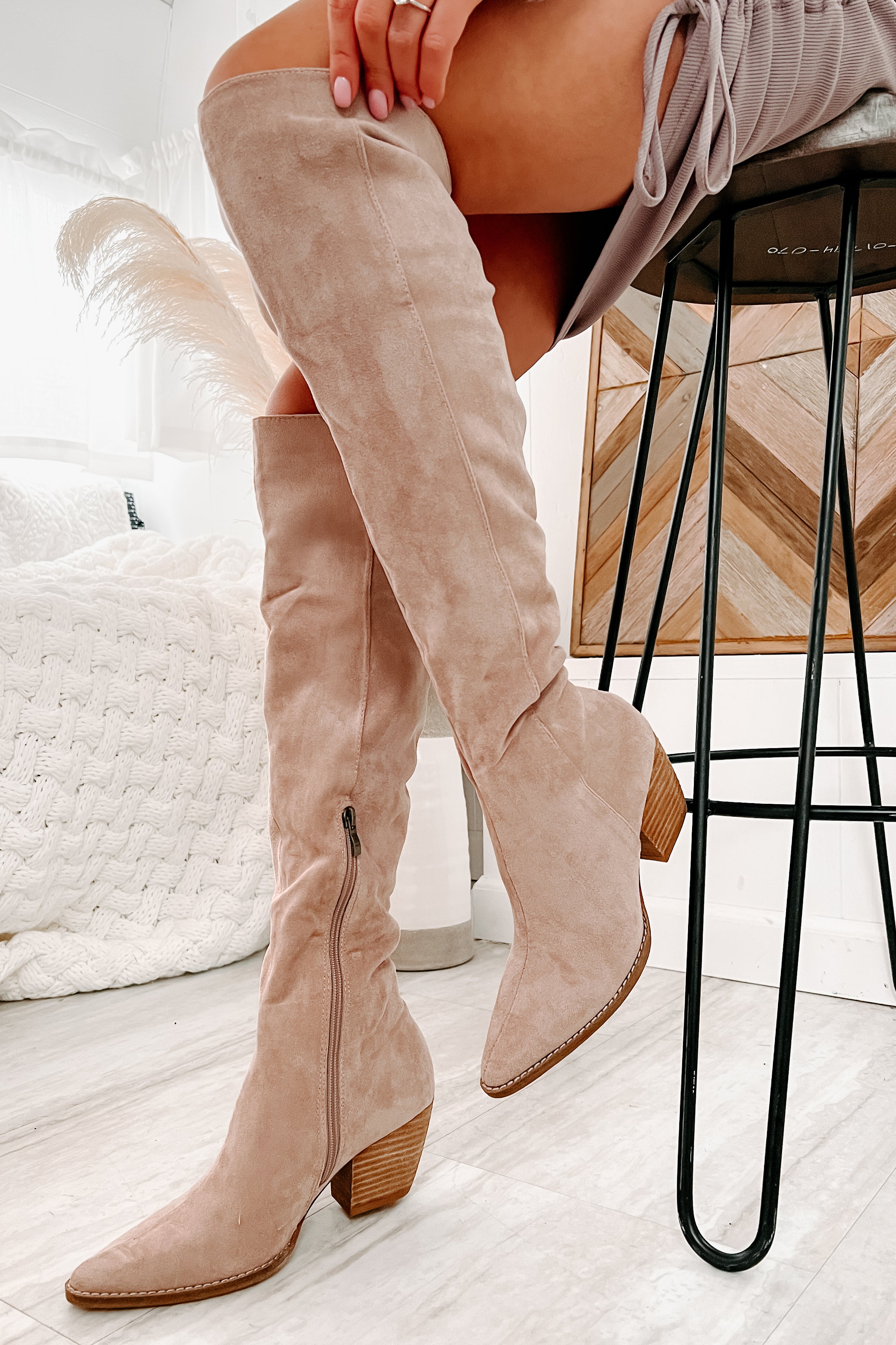 Taupe boots hotsell over the knee