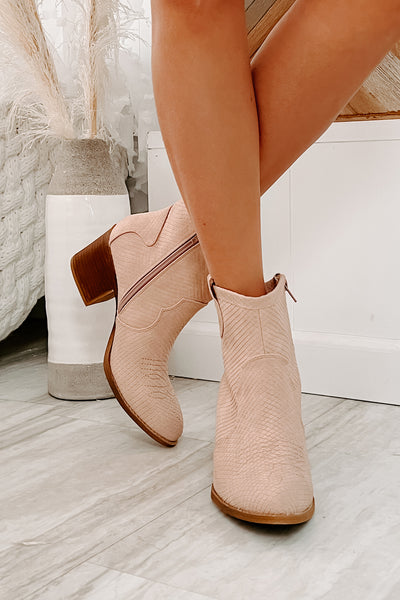 Deceiving Looks Chinese Laundry Faux Leather Snake Print Booties (Blush) - NanaMacs