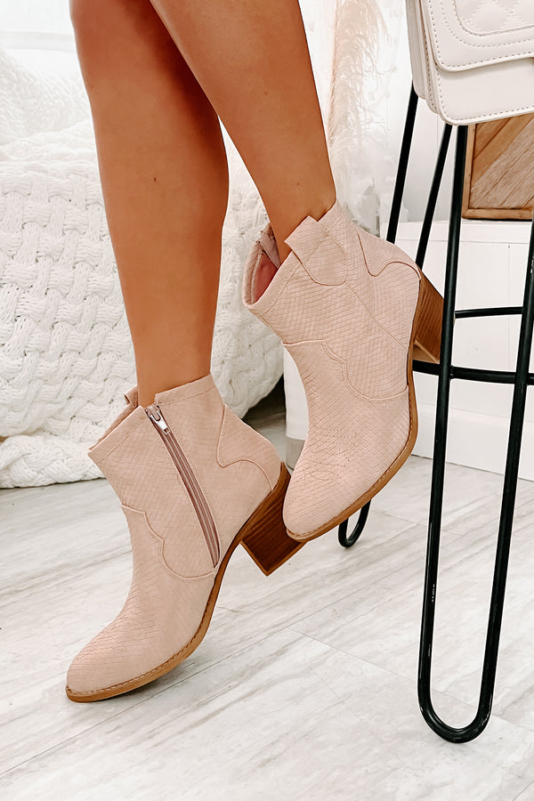 IMPERFECT Deceiving Looks Chinese Laundry Faux Leather Snake Print Booties (Blush) - NanaMacs