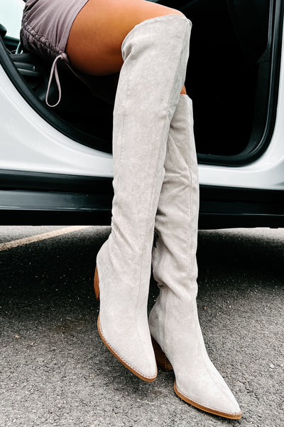 Arisa Faux Suede Over The Knee Boots (Grey) - NanaMacs