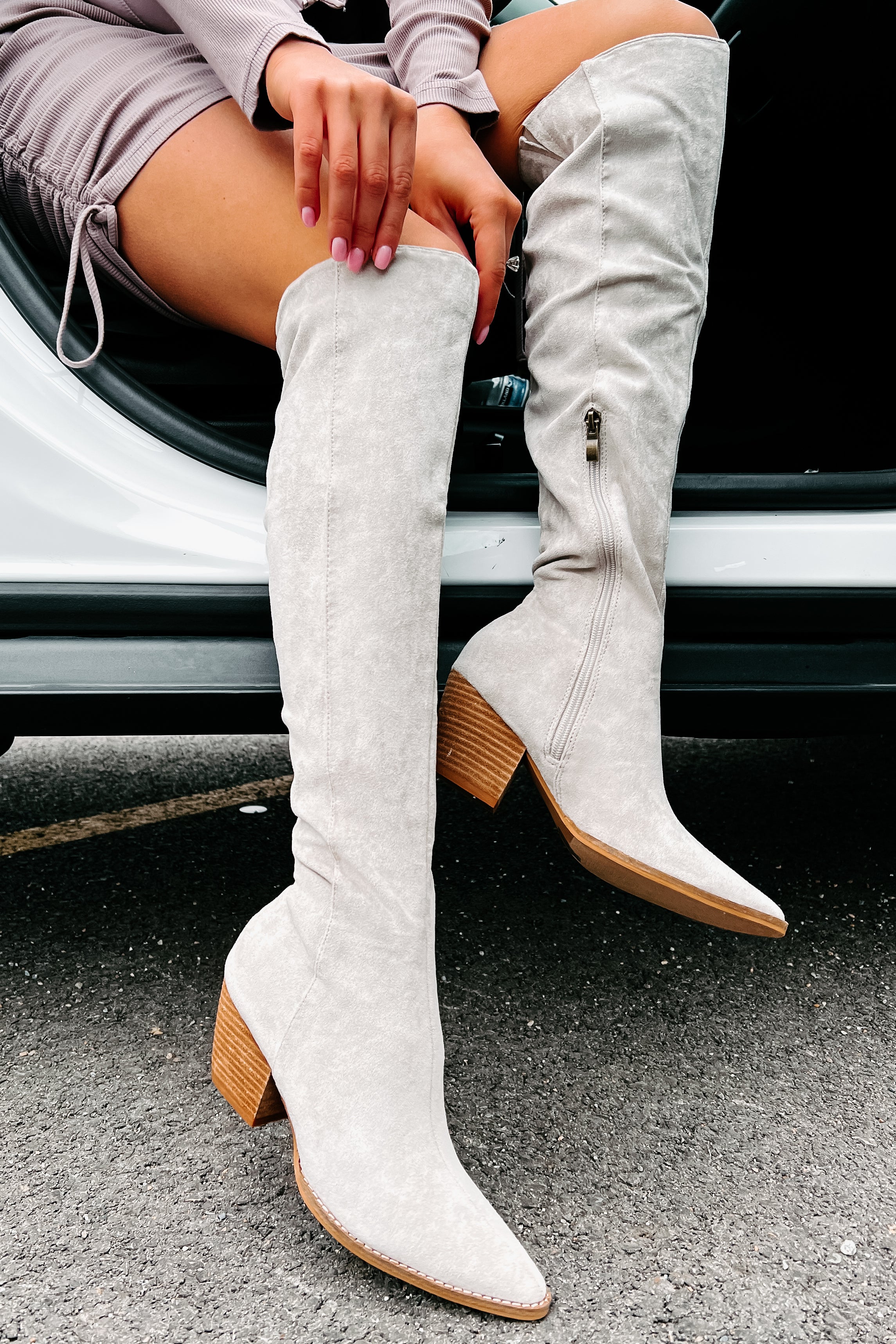 Grey faux outlet suede boots