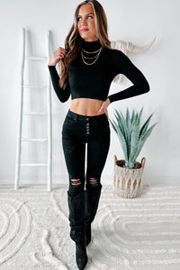 Jayce Ribbed Turtleneck Crop Top (Black) - NanaMacs