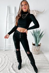 Jayce Ribbed Turtleneck Crop Top (Black) - NanaMacs