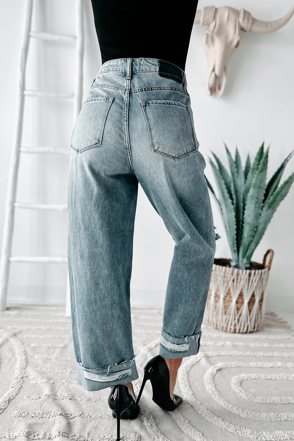 Aretha High Rise Cross-Over Wide Leg Risen Jeans (Medium) - NanaMacs