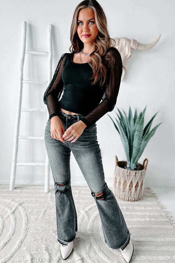 Nessa High Rise Distressed Risen Flare Jeans (Black) - NanaMacs