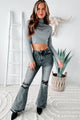 Nessa High Rise Distressed Risen Flare Jeans (Black) - NanaMacs